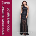 Elegant Top Quality Black Long Evening Lace Silk Dress (L5090)